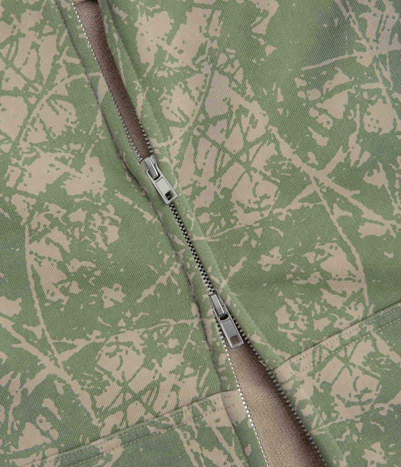 Butter Goods Woods Camo Zip-Thru Hoodie in Washed Sage