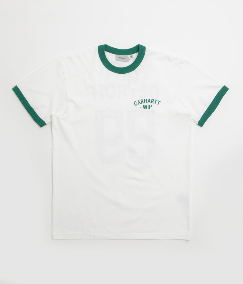 Carhartt 89 Ringer T-Shirt in White and Rainforest