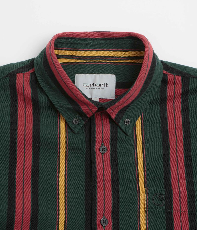 Carhartt Jarrell Short Sleeve Shirt in Jarrell Stripe and Conifer / Black