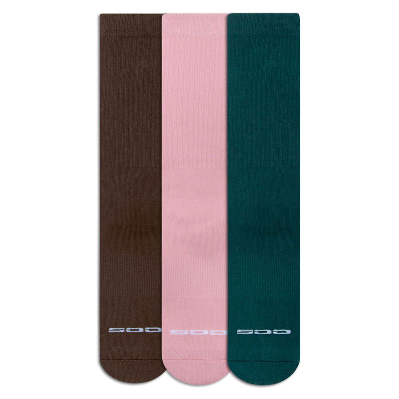 CCS 3 Pack Solid Socks - Brown/Forest/Blush