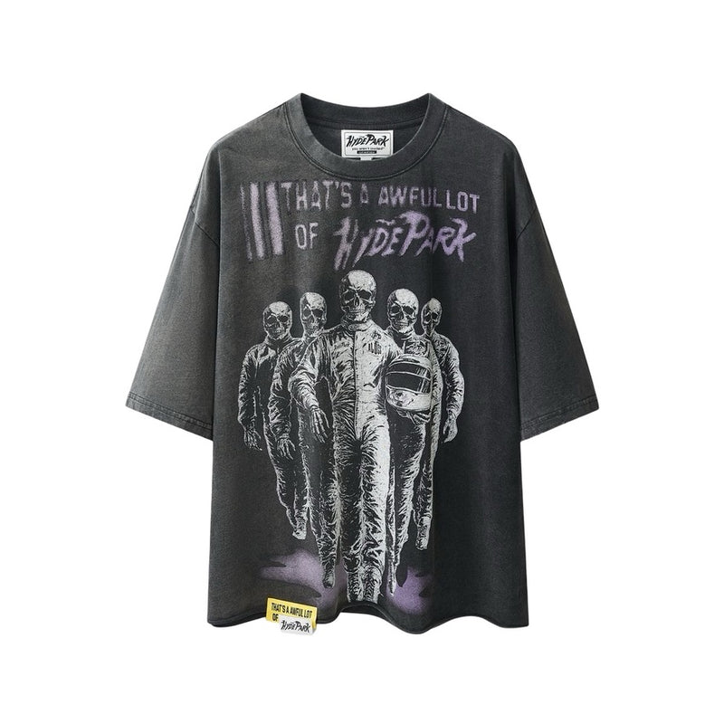 Front View of the Awful Lot Of Cough Syrup x Hyde Park Moto Racer Team T-Shirt in Black