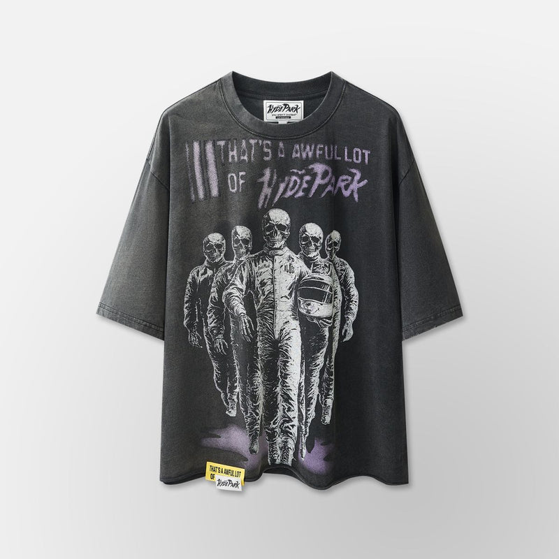 Front Studio View of the Awful Lot Of Cough Syrup x Hyde Park Moto Racer Team T-Shirt in Black