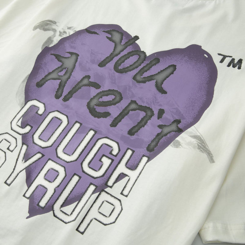 Close Up Heart View of the Awful Lot Of Cough Syrup x Hyde Park Moto Racer Team T-Shirt in White