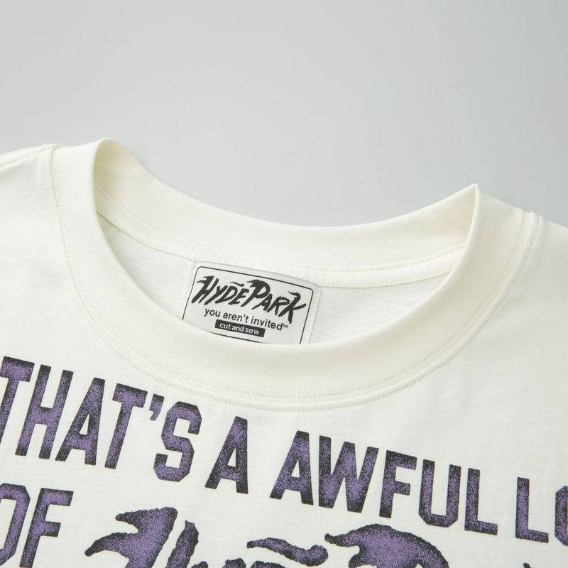 Collar View of the Awful Lot Of Cough Syrup x Hyde Park Moto Racer Team T-Shirt in White