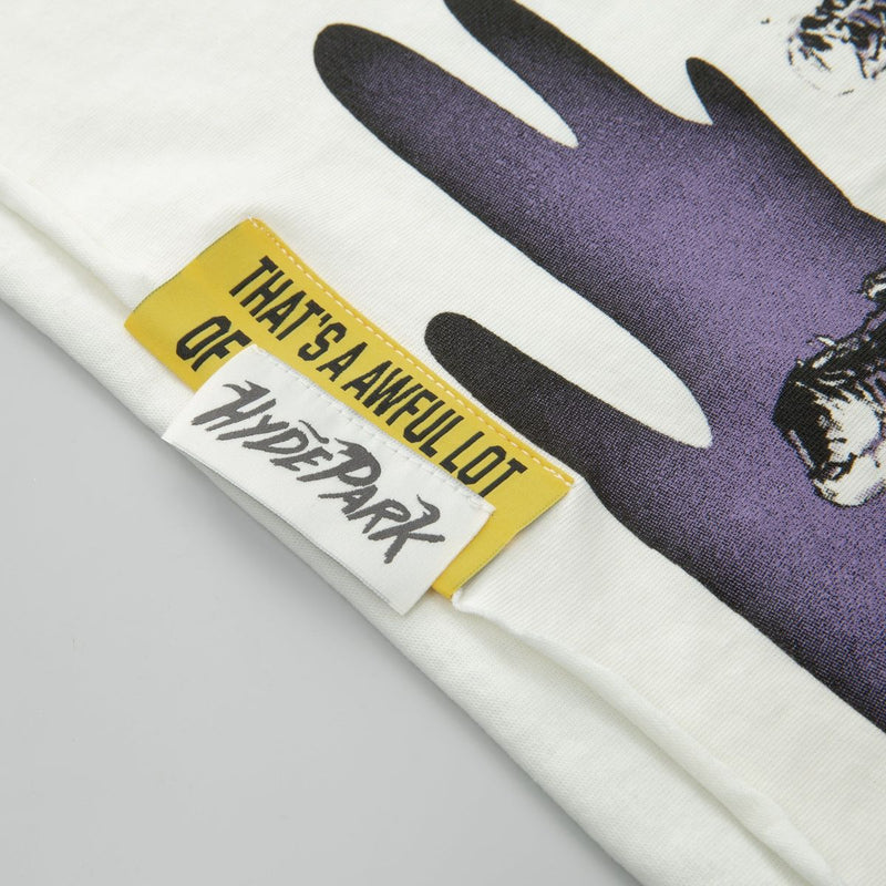 Tag Close Up View of the Awful Lot Of Cough Syrup x Hyde Park Moto Racer Team T-Shirt in White