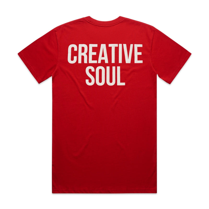 Back View of the Creative Soul Stacked Logo T-Shirt in Red