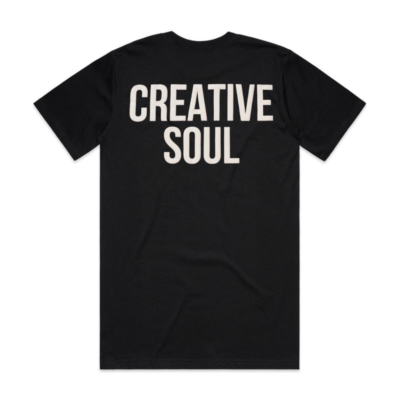 Back View of the Creative Soul Stacked Logo T-Shirt in Black