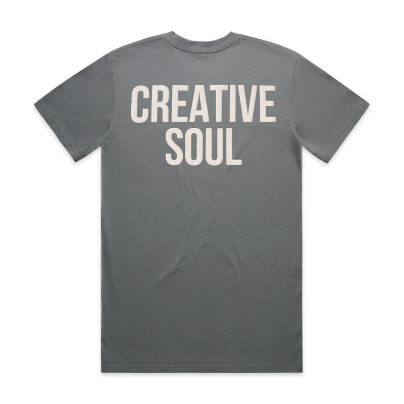 Back View of the Creative Soul Stacked Logo T-Shirt in Grey