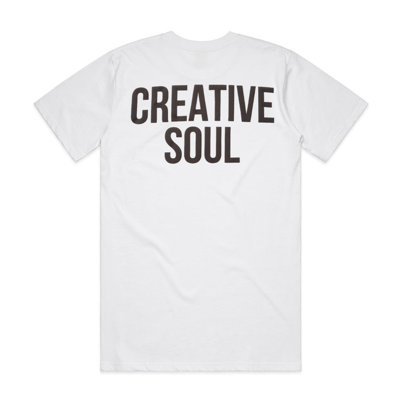 Back View of the Creative Soul Stacked Logo T-Shirt in white