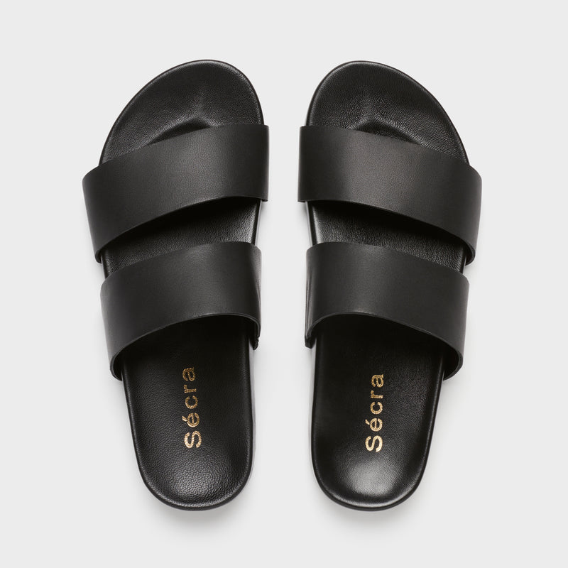 Sécra Daisy black leather slides