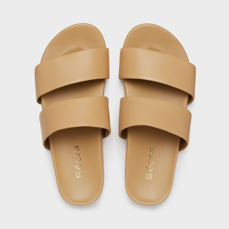Sécra Daisy tan leather slides