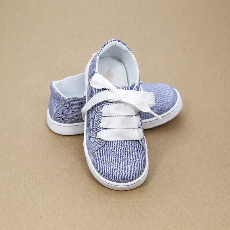 L'Amour Girls Denise Denim Cut Out Sneaker With Scalloped Lace