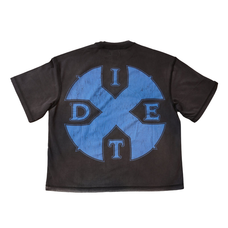 Back View of the Diet Starts Monday Shield Tee in Vintage Black / Blue