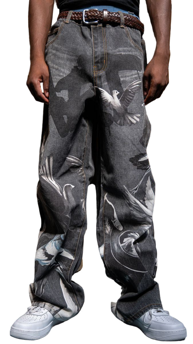 DIGITAL PRINT BAGGY JEANS