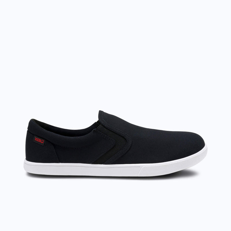 Xero Shoes Dillon Canvas Slip-On Men Sneaker in Black with Toe Facing Right
