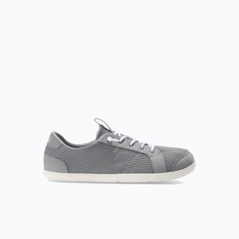 Xero Shoes Dillon Knit Big Kids Sneaker at Light Gray and White with Toe Facing Right