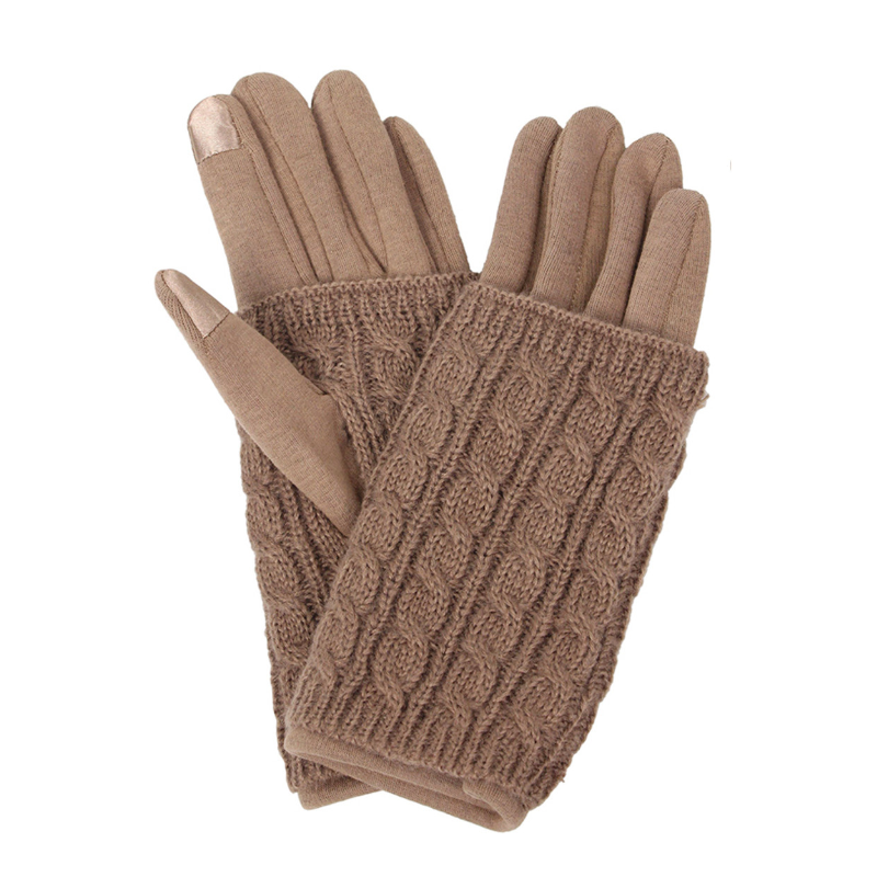 Elegant Essence Cable Knit Gloves - Taupe