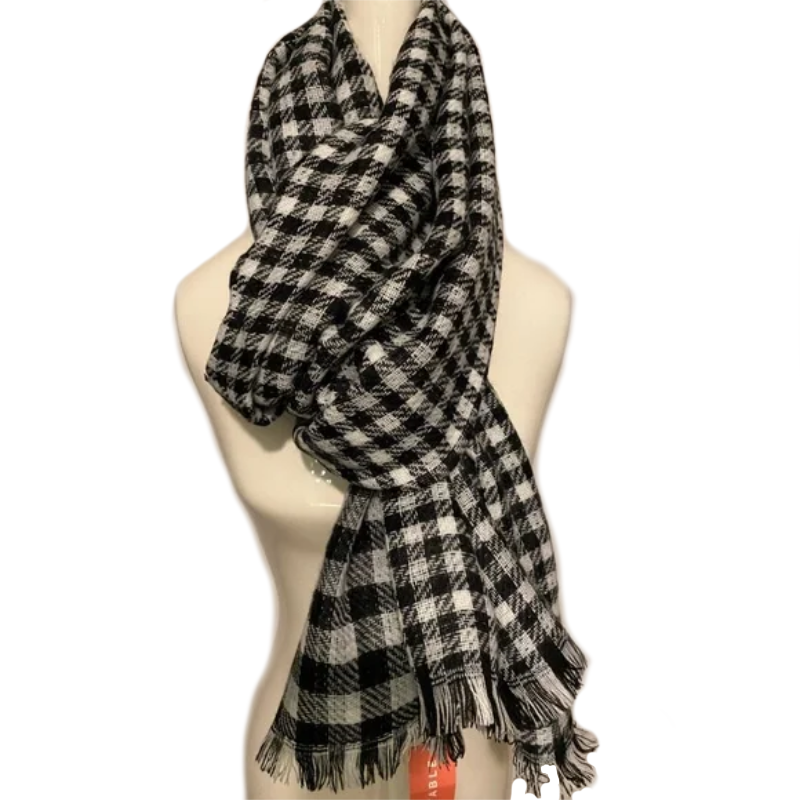 Elegant Essence Check Oblong Scarf - Black