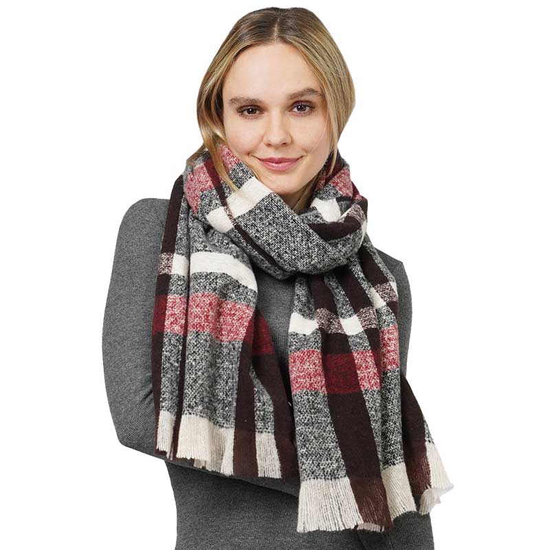 Elegant Essence Plaid Oblong Scarf - Black/Red/White Plaid