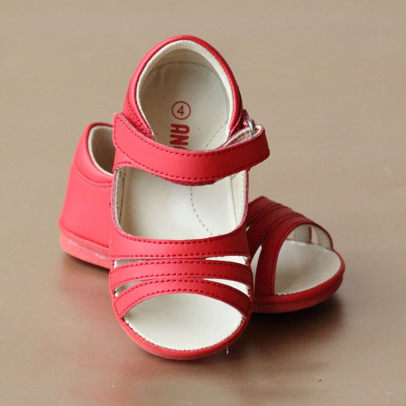 Angel Baby Girls Red Triple Strap Open Toe Sandal