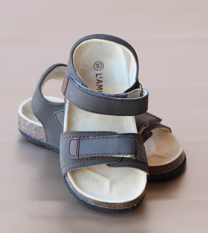 L'Amour Boys Khaki Cork Wedge Double Strap Sandal