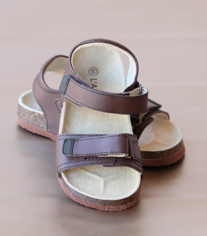 L'Amour Boys  Brown Cork Wedge Double Strap Sandal