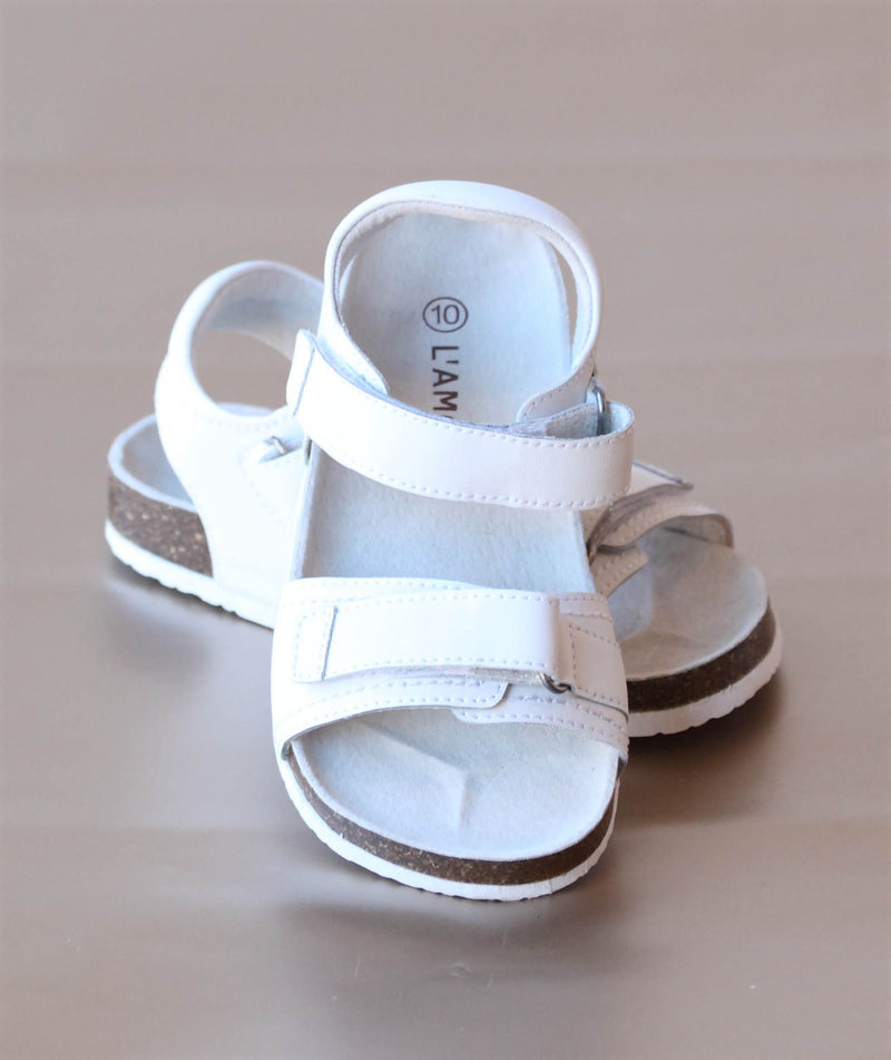 L'Amour Boys White Cork Wedge Double Strap Sandal