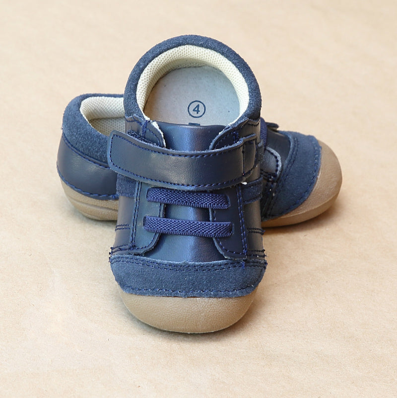 L'Amour Boys Olsen Navy Early Walker Leather Sneaker - Petitfoot.com
