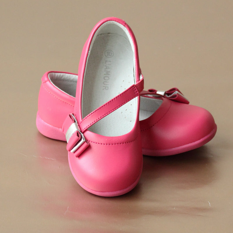 L'Amour Girls Fuchsia Candy Ribbon Leather Mary Jane