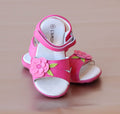 L'Amour Girls Fuchsia Layered Petal Flower Sandal with Leaf Accent