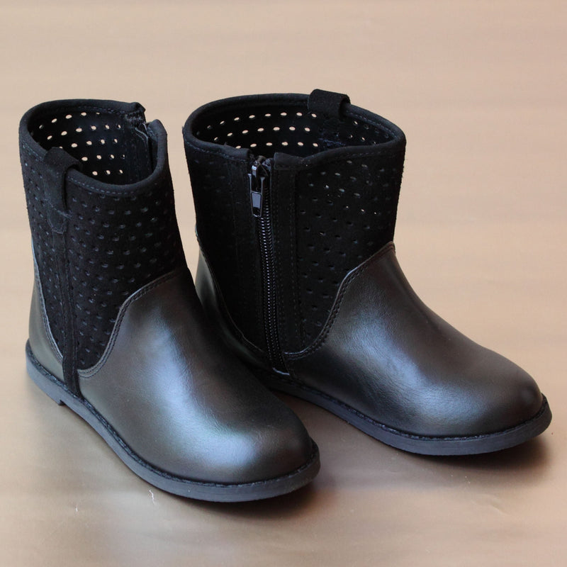 L'Amour Girls Black Perforated Ankle Boot