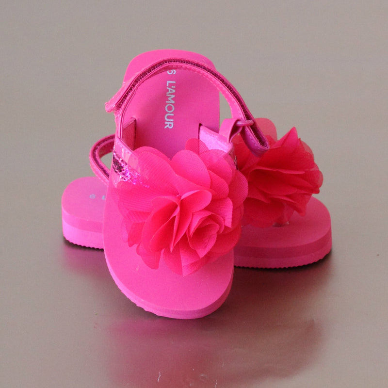 L'Amour Girls Fuchsia Sequin Strapped Flip Flop
