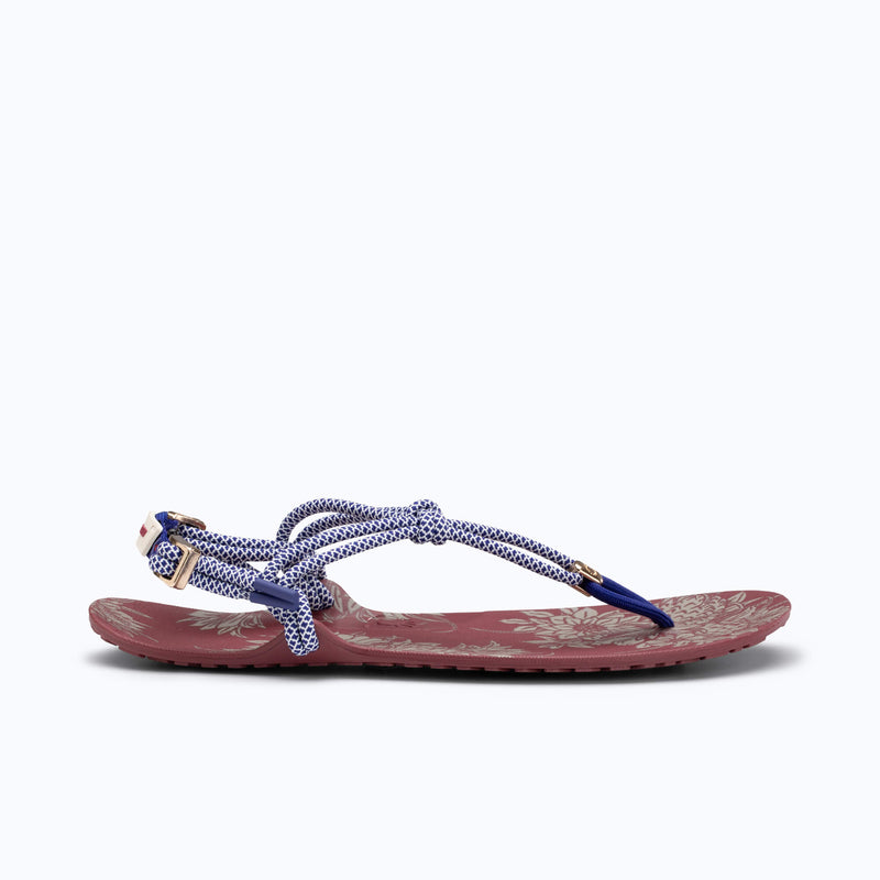 Xero Shoes x J.Crew Genesis Women Sandal in Red with Blue/White Strap, Toe Facing Right