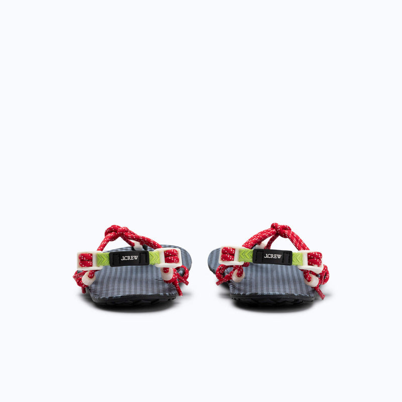 Xero Shoes x J.Crew Genesis Sandals in Blue/Black Checkered Footbed with Red Rope Straps Rear View