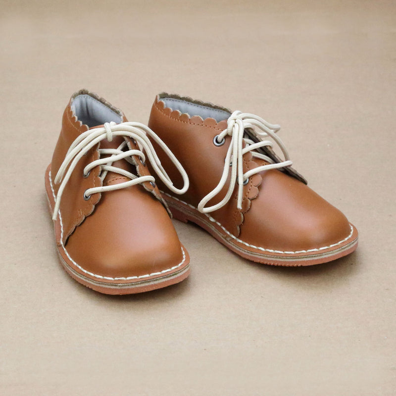 Georgie Girls Scalloped Lace Up Warm Brown Mid Boot - Modern Vintage Style