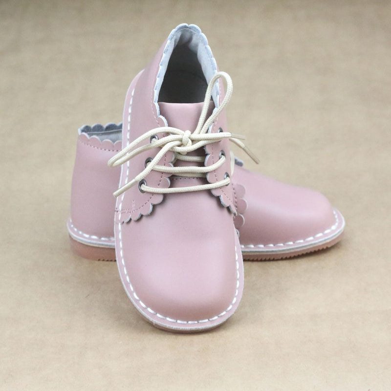 Georgie Girls Scalloped Lace Up Dusty Pink Mid Boot - Modern Vintage Style