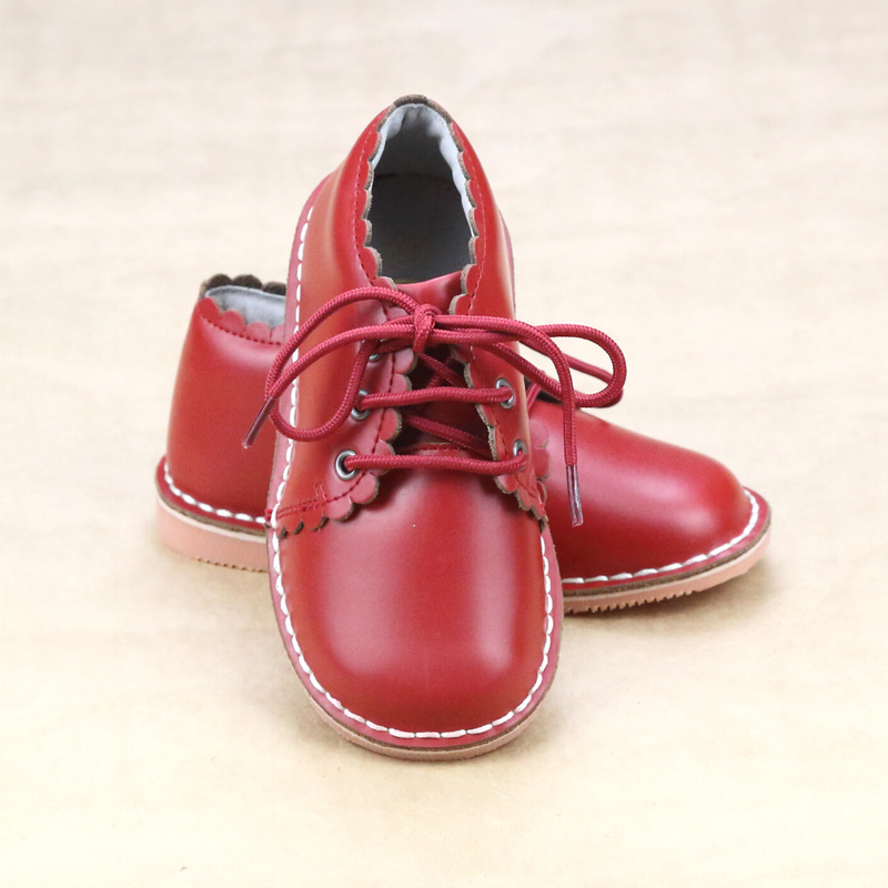 Georgie Girls Scalloped Lace Up Red Mid Boot - Modern Vintage Style