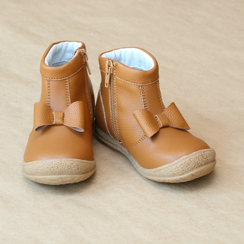 Girls Mustard Bow Leather Ankle Boot by L'Amour Shoes - Petitfoot.com