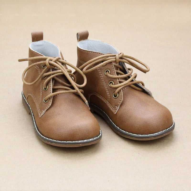 Girls Clio Lace Up Mid-Boot In Chestnut Leather - Modern Vintage Style