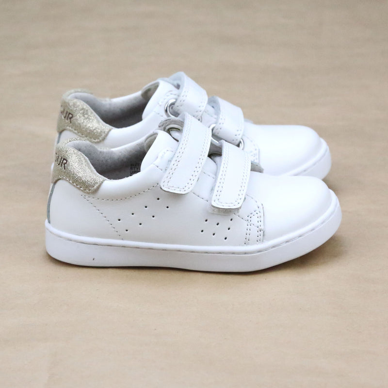 Toddler Girls Kenzie Double Velcro Strap Sweetheart White Leather Sneaker -Petitfoot.com