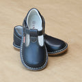 Girls Navy Leather T-Strap Stitch Down School Mary Jane Shoe by L'Amour Shoes - Petitfoot.com