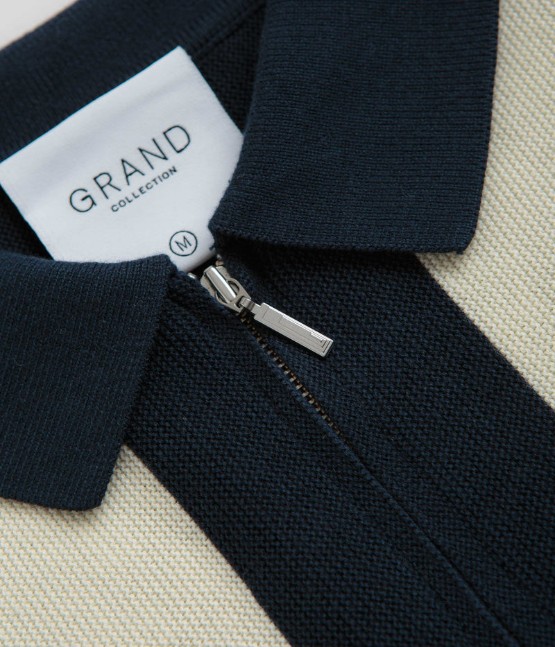 Grand Collection Knit 1/4 Zip Sweatshirt in Navy and Cream