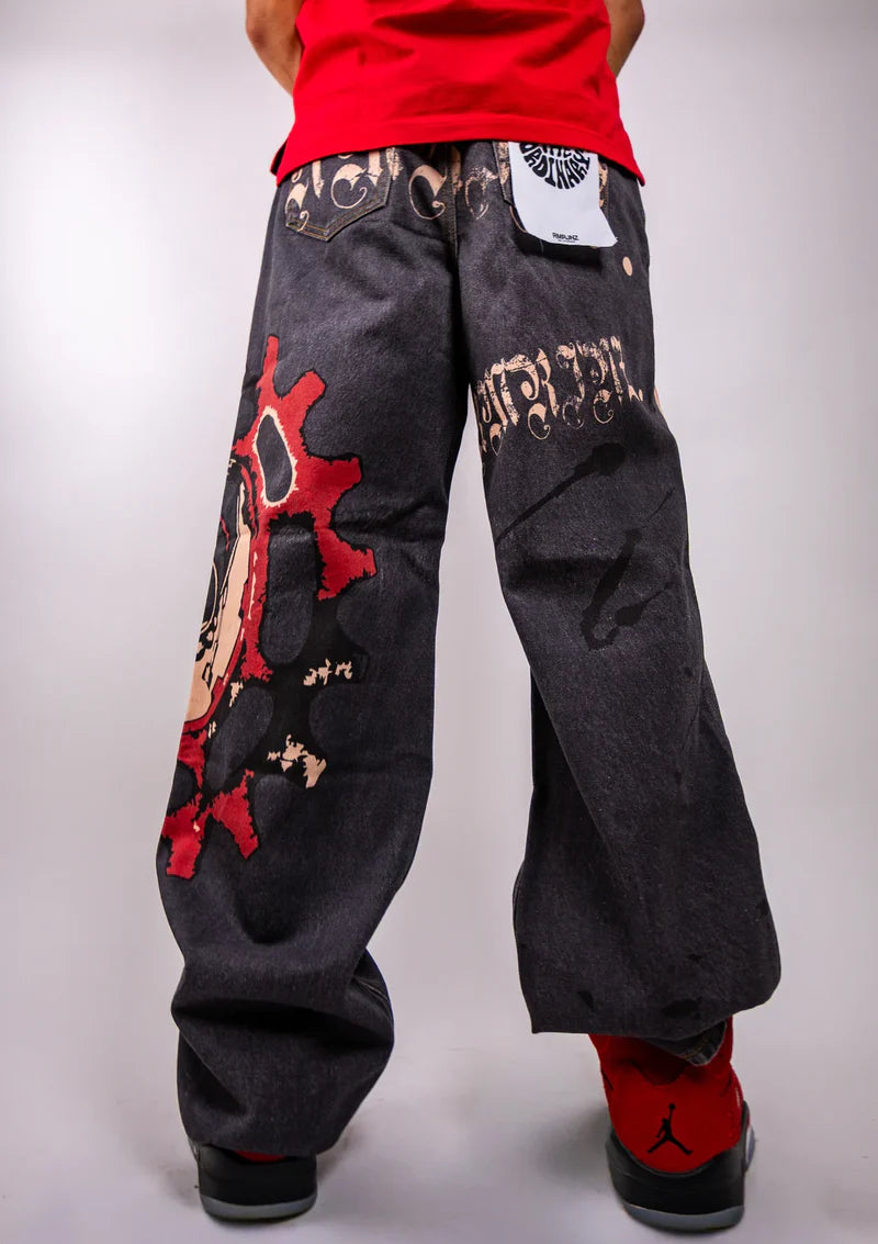 GRAPHIC PRINTED BAGGY JEANS