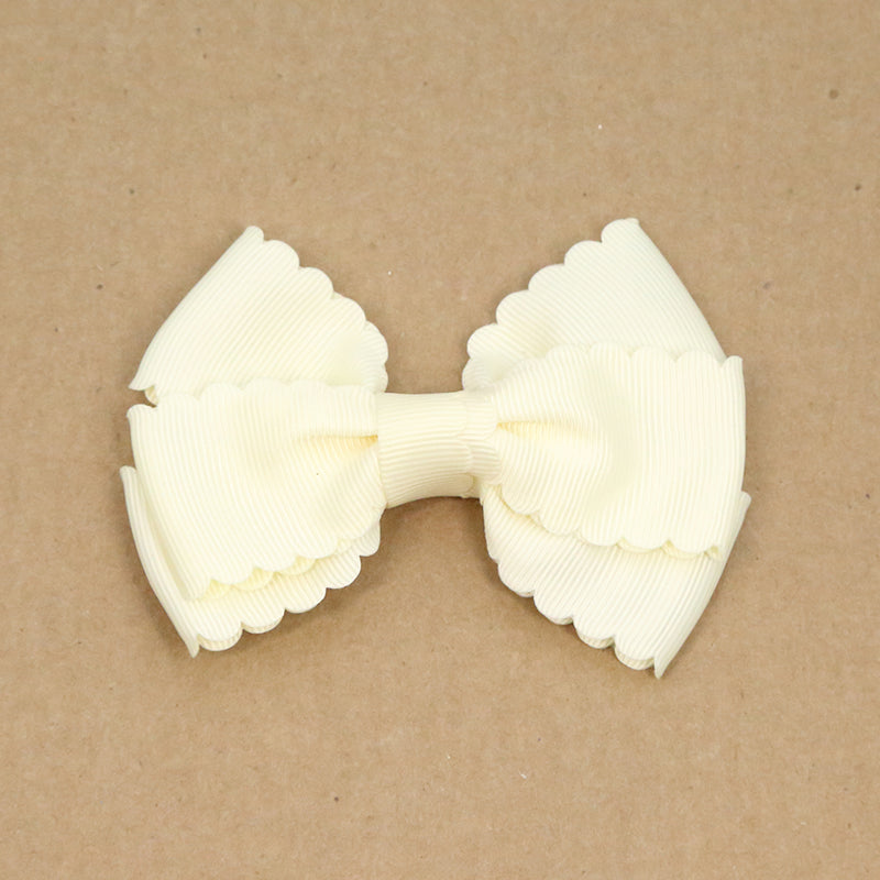 L'Amour Girls Grosgrain Scalloped Bow Hair Clip Buttercream