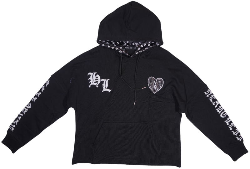 HEARTLESS CROPPED STONE HOODIE - BLK