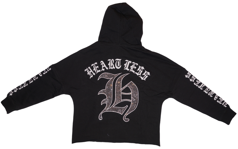 HEARTLESS CROPPED STONE HOODIE - BLK