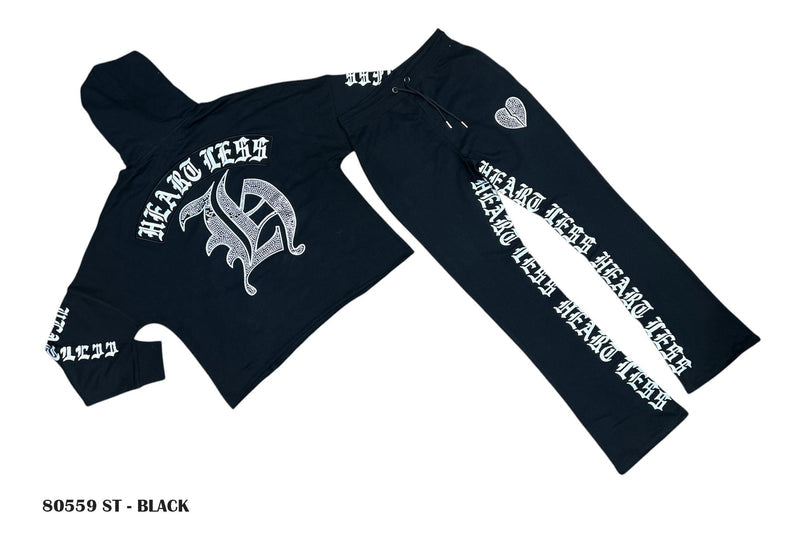 HEARTLESS CROPPED STONE HOODIE - BLK