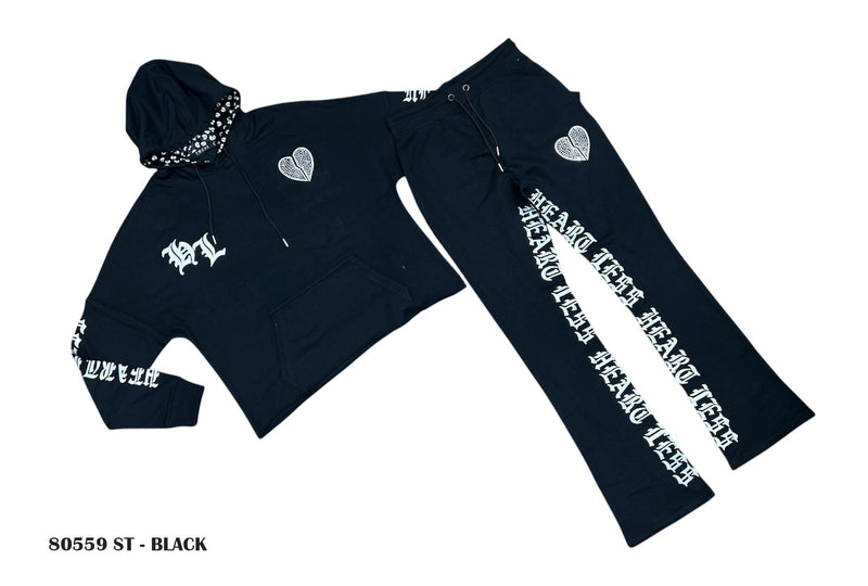 HEARTLESS CROPPED STONE HOODIE - BLK