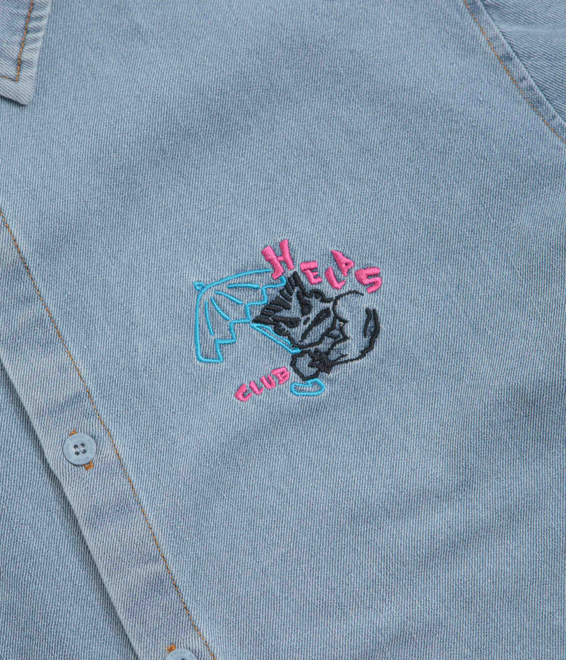 Helas Bad Washed Denim Short Sleeve Shirt in Light Blue