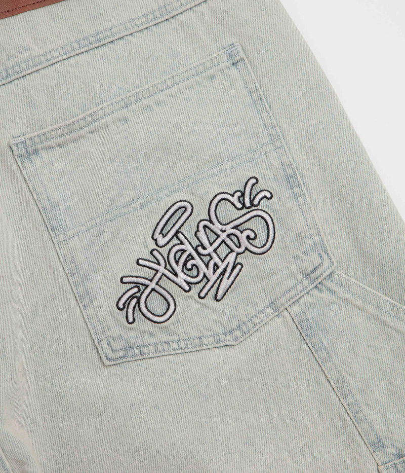 Helas Double Knee Jean Shorts in Light Blue